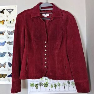 Vintage y2k Suede Jacket Oxblood Dark Academia Fitted Seaming Size Small